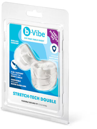 B VIBE STRETCH TECH DOUBLE BARREL ULTRA STRETCHY COCK RING AND BALL STRETCHER