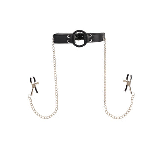 BEHAVE BREATHABLE O RING GAG WITH NIPPLE CLAMPS