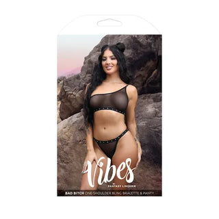 VIBES BAD BITCH ONE SHOULDER BLING BRALETTE & PANTY