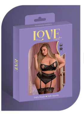 LOVE DOTTED MESH BRA, GARTER & PANTY SET