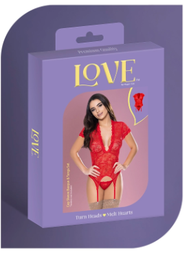 LOVE LACE CAP SLEEVE BASQUE & TANGA SET