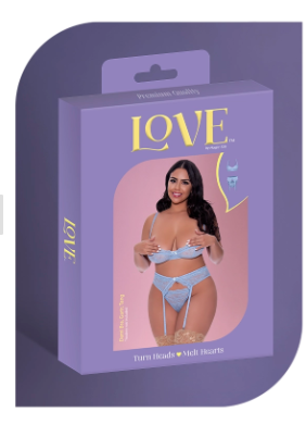 LOVE LACE DEMI BRA, GARTER & TANGA SET