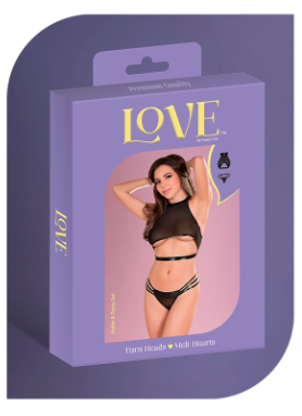 LOVE LACE MESH UNDERBOOB HALTER & STRAPPY CROTCHLESS PANTY SET
