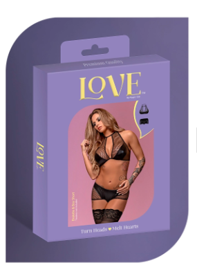LOVE WET LOOK FISHNET KEYHOLE CROP BRALETTE AND BOY SHORT SET