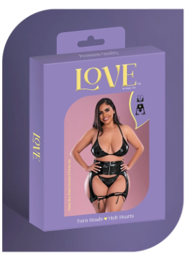 LOVE WET LOOK HALTER BRA AND PANTY SET