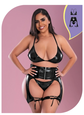 LOVE WET LOOK HALTER BRA AND PANTY SET