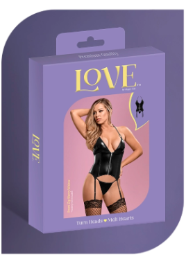 LOVE WET LOOK MERRY WIDOW CORSET & G-STRING