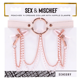 S&M PEACHES N' CREAM COLLAR WITH NIPPLE CLAMPS