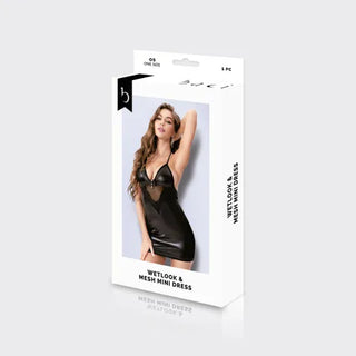 WETLOOK & MESH MINI DRESS