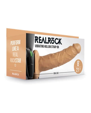 REALROCK VIBRATING HOLLOW STRAP ON WITHOUT BALLS 8 INCH