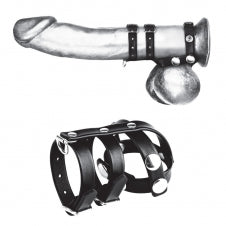 C&B GEAR - DOUBLE COCK & BALL STRAP WITH LEASH LEAD