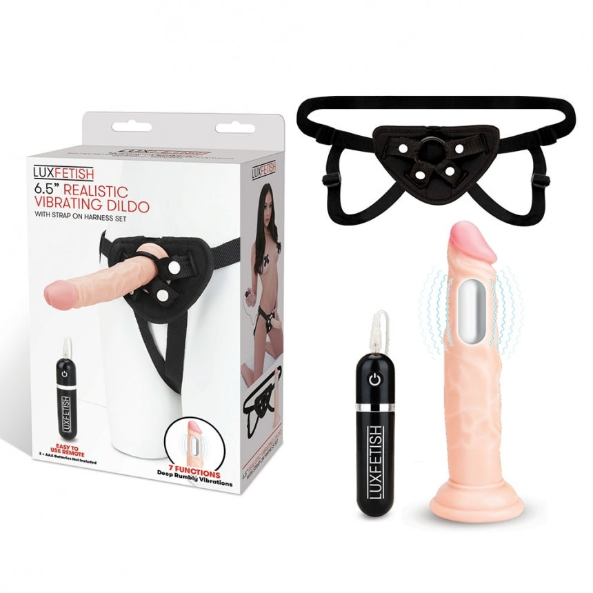 LUX FETISH - REALISTIC VIBRATING DILDO WITH STRAP ON HARNESS SET