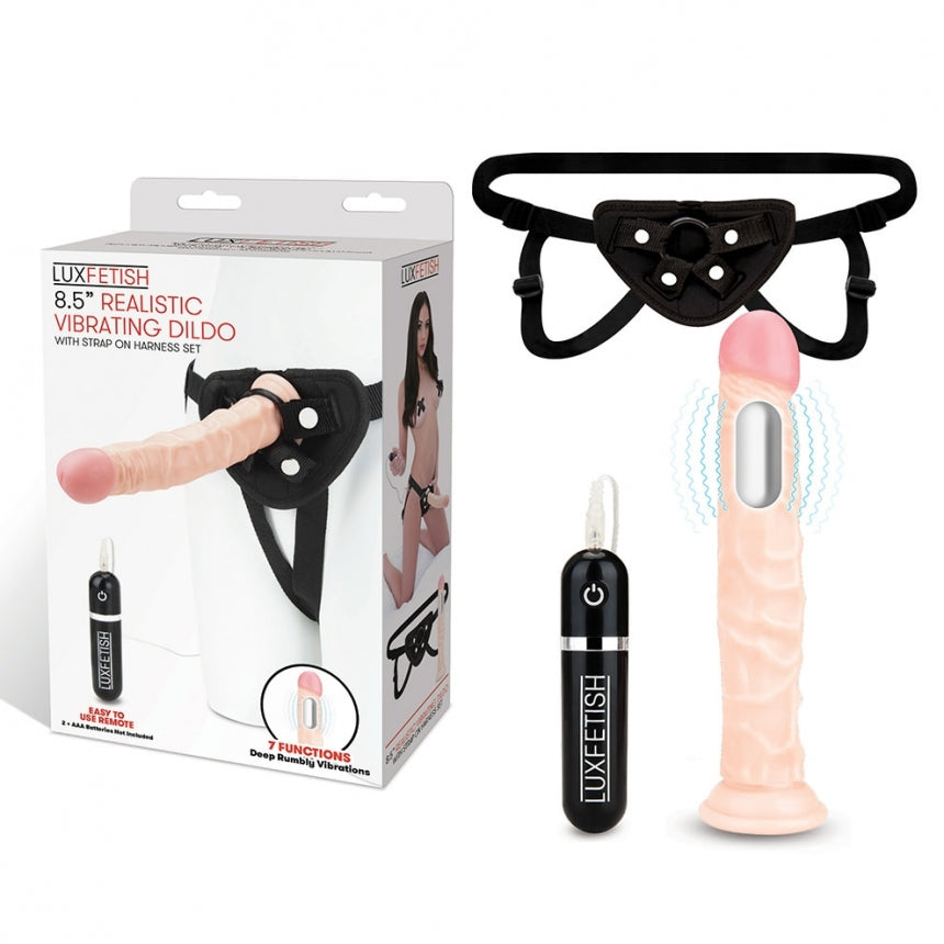 LUX FETISH - REALISTIC VIBRATING DILDO WITH STRAP ON HARNESS SET