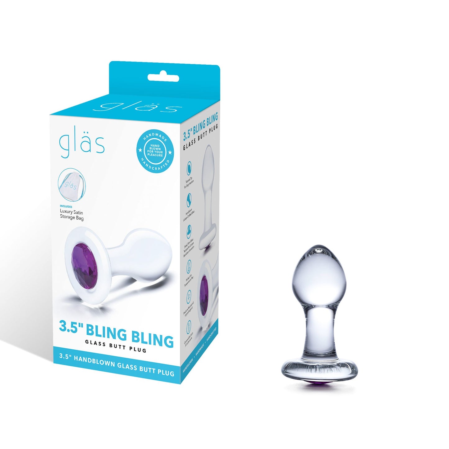 GLAS 3.5 INCH BLING BLING GLASS BUTT PLUG