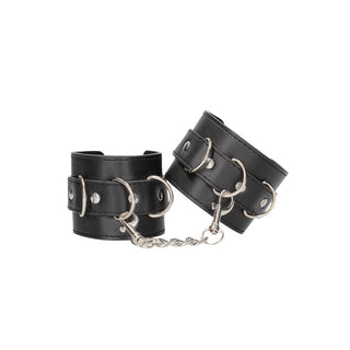 OUCH BLACK AND WHITE BONDED LEATHER WRIST OR ANKLE CUFFS