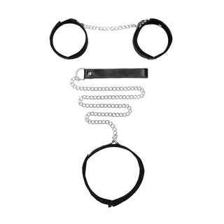 OUCH BLACK AND WHITE VELCRO COLLAR WITH LEASH