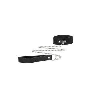 OUCH BLACK AND WHITE VELCRO COLLAR WITH LEASH