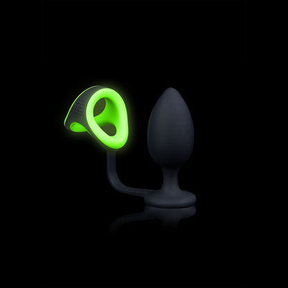 OUCH GLOW IN THE DARK BUTT PLUG WITH COCK RING AND BALL STRAP