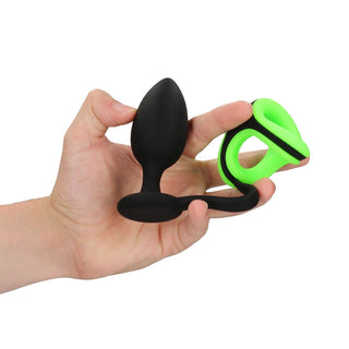 OUCH GLOW IN THE DARK BUTT PLUG WITH COCK RING AND BALL STRAP