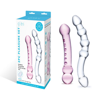 GLAS 2PC DOUBLE PLEASURE GLASS DILDO SET