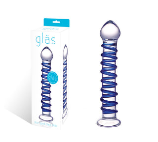 GLAS BLUE SPIRAL GLASS DILDO