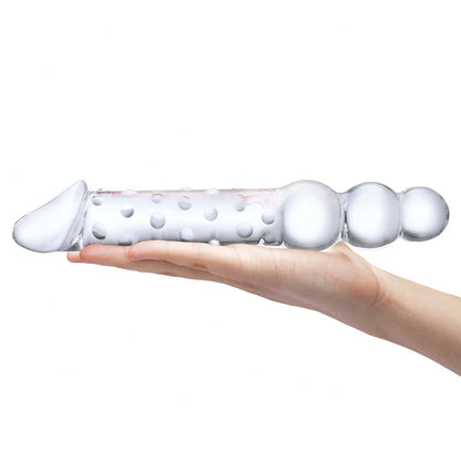GLAS DOUBLE ENDED GLASS DILDO WITH ANAL BEADS