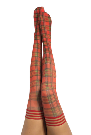 KIXIES GRACE RED PLAID THIGH HIGH