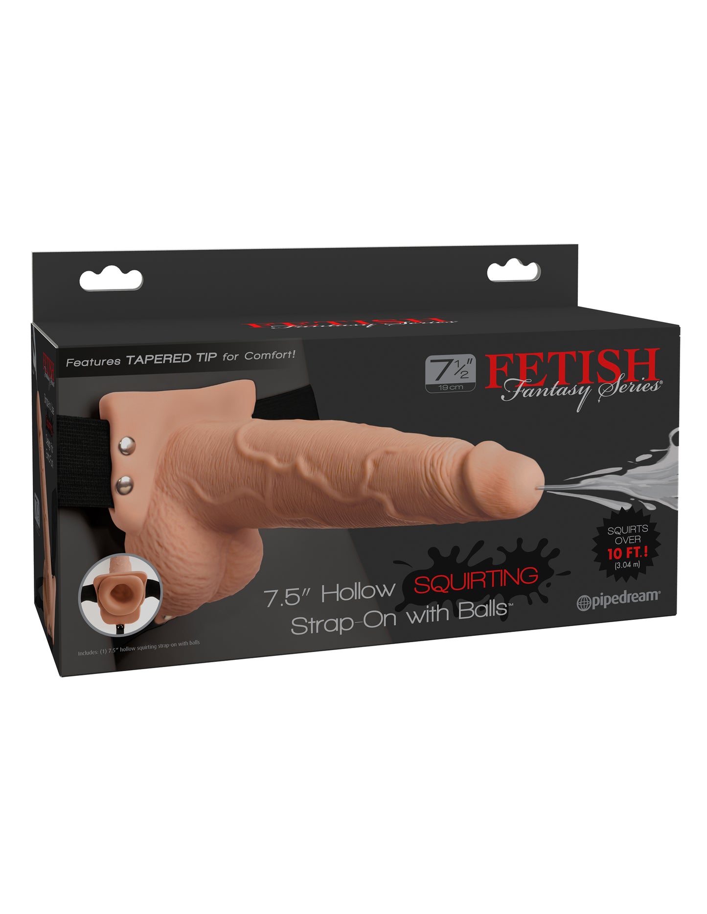FETISH FANTASY 7.5 INCH HOLLOW SQUIRTING STRAP-ON WITH BALLS