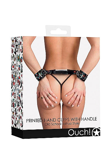 OUCH PRINTED HANDCUFFS WITH HANDLE
